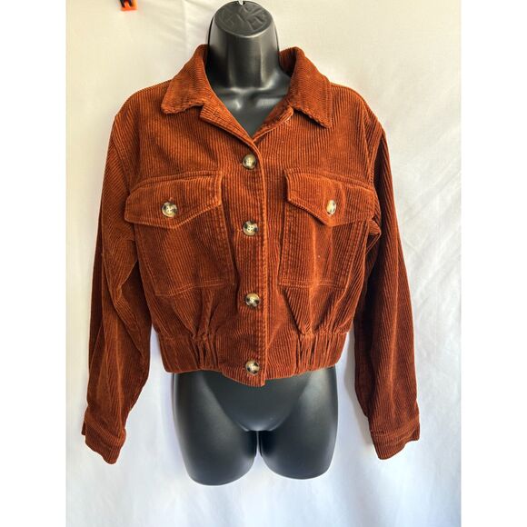 Tgla Rust Orange Brown Cropped Corduroy Jacket Size S Retro 80s 70s Moto Classic - Picture 1 of 9